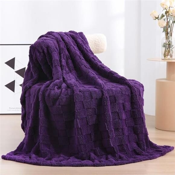 Deep Purple Fleece Throw Blanket 50”×60” for Couch Sofa Bed,Super Soft Cozy - Picture 7 of 7